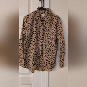 Crown & Ivy Tan and Black Animal Print Blouse